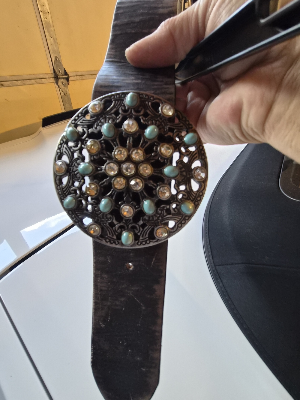 Leather Western Belt with Turquoise-Accent Concho